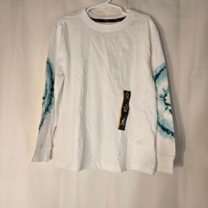 Art‎ Class White Tie-Dye T-Shirt with Teal Accents Casual Athletic Top Size S